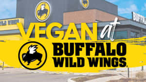 Buffalo Wild Wings 餐廳的純素菜單推廣，帶有大膽的黃色和黑色文字。