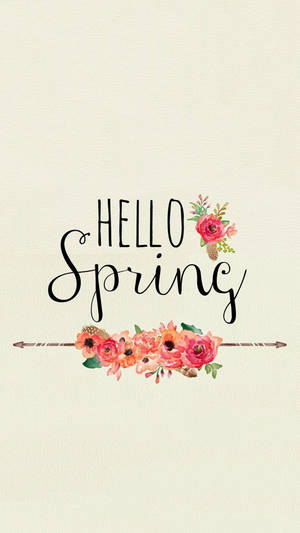 奶油色背景上的水彩花卉設計與Hello Spring文字 — 花卉動畫 壁紙