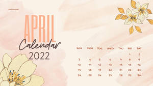 2022年4月月曆，花卉插圖和水彩背景。