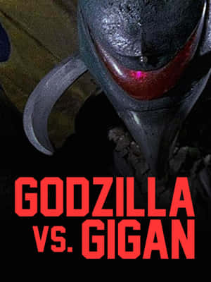 基剛的頭盔，帶有發光的紅色眼睛和彎曲的角，文字顯示為 Godzilla vs Gigan。 — iPad Air 13 壁紙