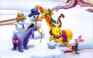 小熊維尼和朋友們在雪地裡玩雪人