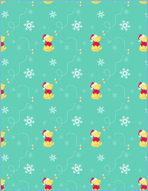 小熊維尼戴聖誕帽與雪花在青綠色背景上 — 迪士尼聖誕gif 壁紙