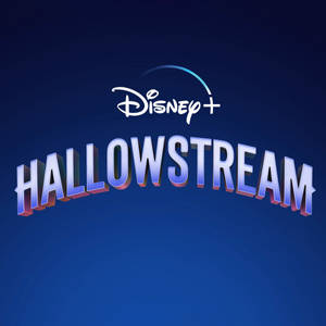 Disney+ Halloween Stream 宣傳標誌，在藍色背景上帶有發光的 3D 文字。 — 迪士尼萬聖節 壁紙
