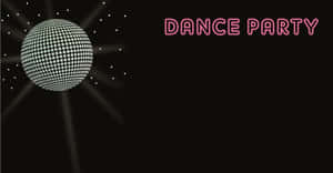 一顆迪斯科球在黑色背景上帶有粉紅色霓虹燈文字寫著 dance party。