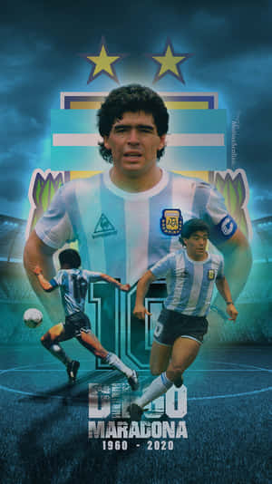 Diego Maradona 致敬圖形，包含阿根廷球衣和球場動作鏡頭。