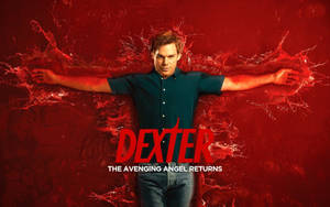 男人在紅色飛濺背景中張開雙臂，帶有Dexter標題。