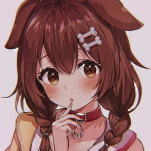 動漫女孩，狗耳朵和骨頭髮夾，將手指放在嘴唇上。 — 可愛動漫女仔 壁紙