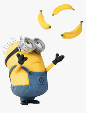 一個Minion角色帶著愉快表情拋接香蕉。