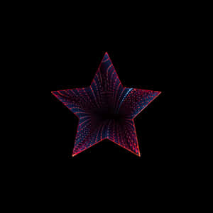 一個發光的星形隧道，帶有紅色和藍色燈光，背景為黑色。