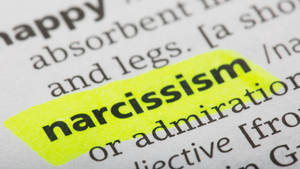 字典頁面以黃色標示 narcissism 一詞。