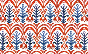 紅藍 ikat 圖案，白色背景上手繪筆觸。