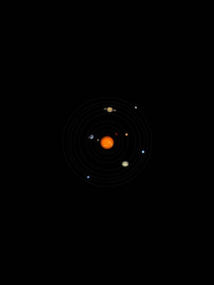 簡化的太陽系圖，顯示行星圍繞中央太陽運行。
