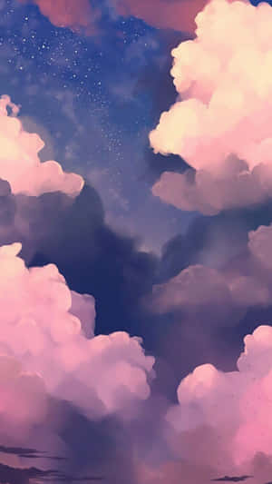 粉紅色和紫色雲彩在星空下飄浮。