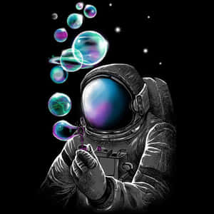太空人在外太空吹出彩色泡泡，背景有星星。