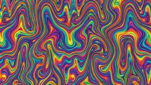 動態流動的彩虹色，呈現抽象波浪圖案