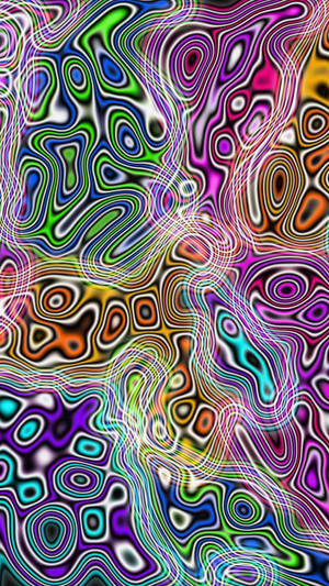一幅數碼藝術作品，呈現鮮豔霓虹色彩中旋轉的迷幻圖案。