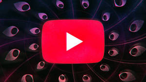 YouTube標誌，帶有發光的紅色播放按鈕，周圍環繞著漂浮的眼睛。