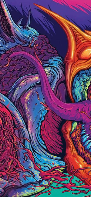 發光外星生物在鮮豔霓虹色彩中的超現實數位藝術作品。