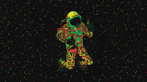 一個色彩繽紛的太空人在多彩星星中漂浮於太空。