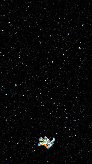 一個色彩繽紛的卡通太空人在繁星點點的夜空中漂流。