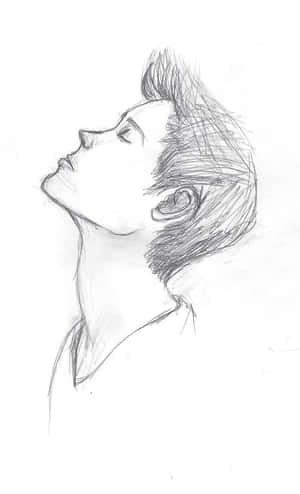 鉛筆素描中一個人頭部向後傾斜，雙眼緊閉。 — Galaxy Tab A 壁紙