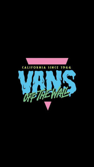 Vans Off The Wall 標誌，黑色背景上帶有滴落藍色和綠色文字。