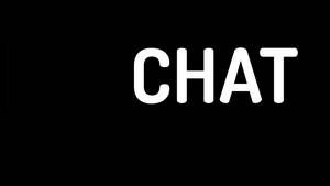 黑色背景上對話框內以白色文字顯示嘅VR CHAT標誌。 — 火影忍者海報 壁紙