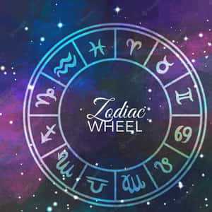 黃道輪盤，帶有占星標誌，背景是星空宇宙。