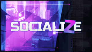 帶有發光霓虹標誌和大膽 socialize 文字的未來主義 cyberpunk 小巷。