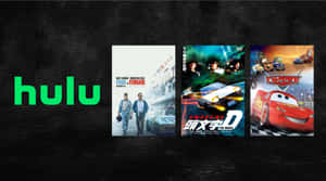 深色背景上，Hulu 標誌與法拉利 Initial D 和 Cars 的電影海報。