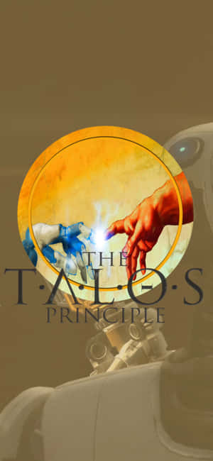 來自遊戲《The Talos Principle》中，機械手在發光圓圈中伸向人類的手。 — iPhone Air 壁紙