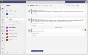 顯示聊天頻道和團隊導航的 Microsoft Teams 工作區。