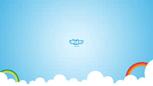 在藍天背景上，帶有彩虹和雲朵的 Skype 標誌。