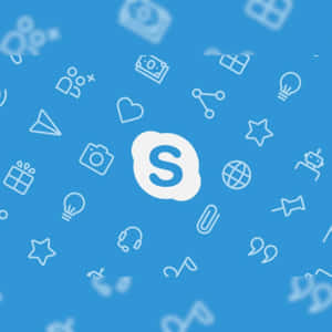 Skype標誌被白色數位圖標環繞在藍色背景上。