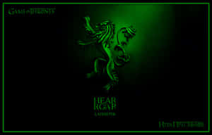 來自《權力遊戲》的綠色獅子徽章，附有「Hear Me Roar Lannister」文字。