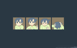 動畫女孩展示了四種逐漸增長的沮喪表情，最終以掩面結束。 — 2560x1600 壁紙