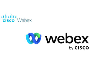 Cisco Webex 標誌，帶有抽象藍綠色符號。