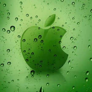 透過被雨水打濕的玻璃窗看到的綠色Apple標誌。 — iPad Air 11 壁紙