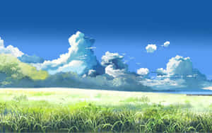陽光明媚的草地，藍天白雲，雲朵稀疏。