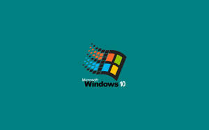 Windows 10 標誌，採用像素化視窗設計，背景為青色。 — 花園牆外 壁紙
