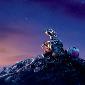 WALL-E 機器人在星空暮色天空下的垃圾堆上