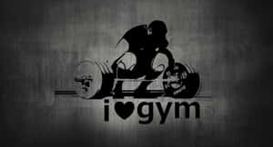 黑色舉重運動員剪影，在灰色牆壁上舉起槓鈴，並帶有 i heart gym 文字。 — 健身 壁紙