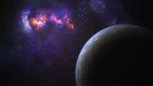 行星，背景有發光的星雲