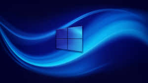 Windows 標誌被流動的藍色光波環繞。