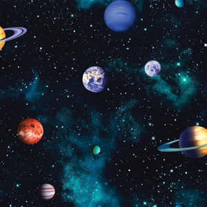 色彩繽紛的宇宙星雲中漂浮的行星和恆星。