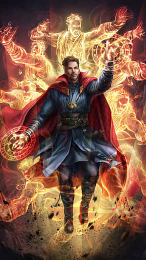 奇異博士用發光的手和旋轉的能量施展強大的魔法咒語。