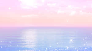 粉彩海洋地平線，粉紅天空和閃爍水面。 — 藝術 壁紙