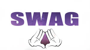 卡通手在SWAG字樣下方拿著一個紫色閃亮的心形。
