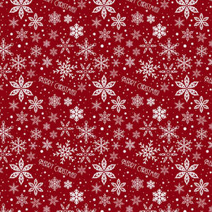 紅色背景，帶有白色雪花和Merry Christmas文字。