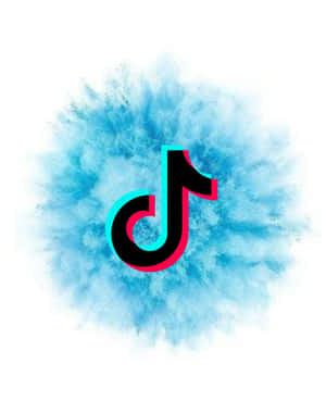 TikTok 標誌被藍色粉末爆發包圍在白色背景上